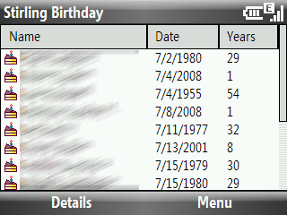 Stirling Birthday Main Screen